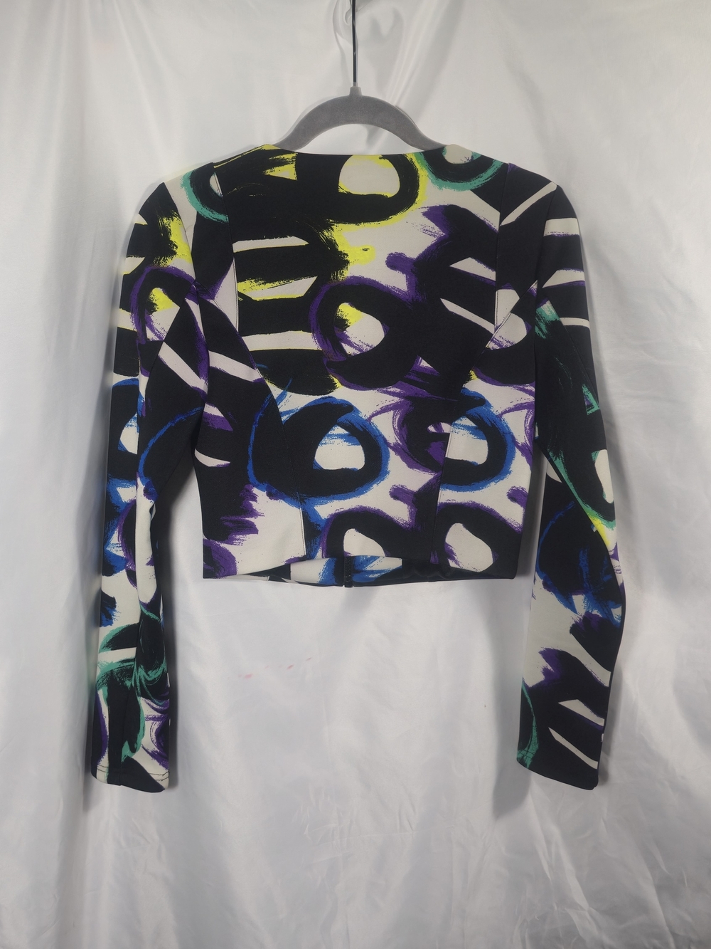 bebe Black Abstract Multicolor Zip-Front Cropped Top - Picture 2 of 4